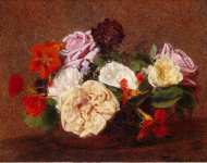 Fantin-Latour Henri Roses and Nasturtiums in a Vase  - Hermitage